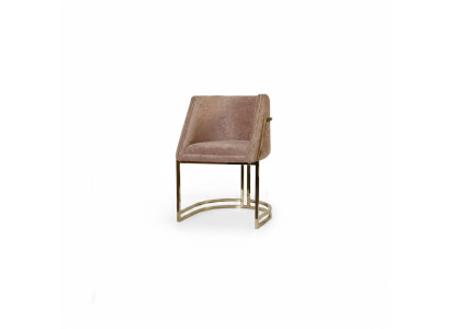 Silla de acero inoxidable beige de lujo con apoyabrazos para comedor, mueble de una plaza.