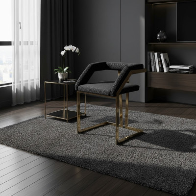 Silla tapizada de acero inoxidable negro, mueble de bar diseñado, silla tapizada.