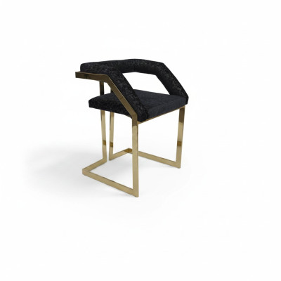 Silla tapizada de acero inoxidable negro, mueble de bar diseñado, silla tapizada.