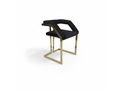 Silla tapizada de acero inoxidable negro, mueble de bar diseñado, silla tapizada.