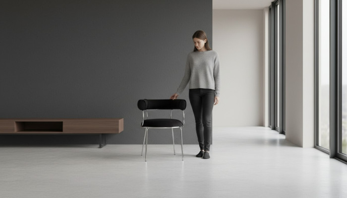 Diseñador Taburete de bar negro de lujo Sillas de marco de metal para comedor