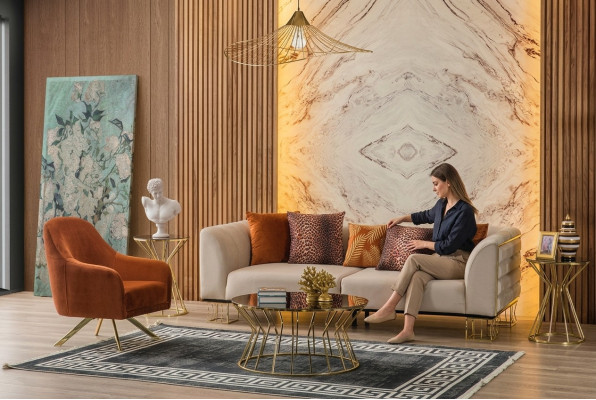 Conjunto de sofás de acero inoxidable para la sala de estar, 3+1 plazas, sillón tapizado, sofá de lujo.