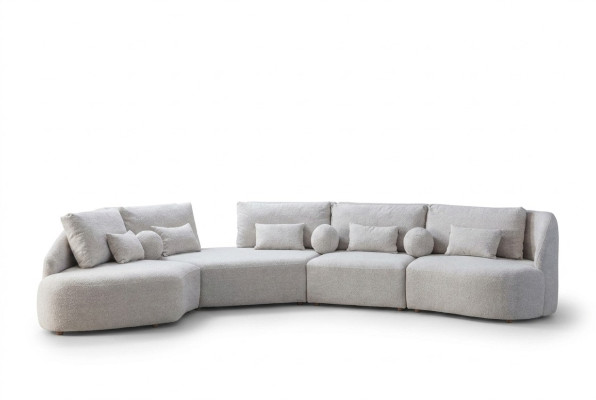Sofá esquinero blanco moderno en forma de L, sofá de salón con marco de madera.
