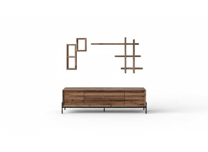 Mueble de salón moderno de 3 puertas marrón con estantes de madera