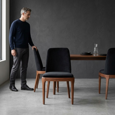 Silla tapizada negro-marrón, muebles de diseñador para el comedor, silla individual.