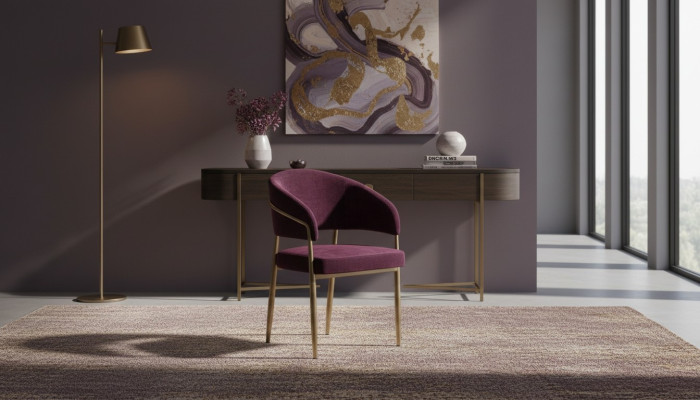 Silla de comedor de color morado oscuro con marco de metal diseñador Sillas de comedor de madera.