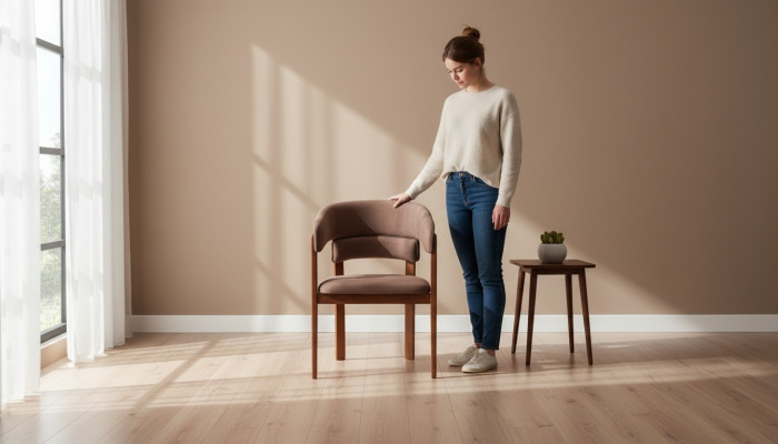 Silla de diseñador marrón Silla de comedor Silla de tela con patas de madera diseñadas