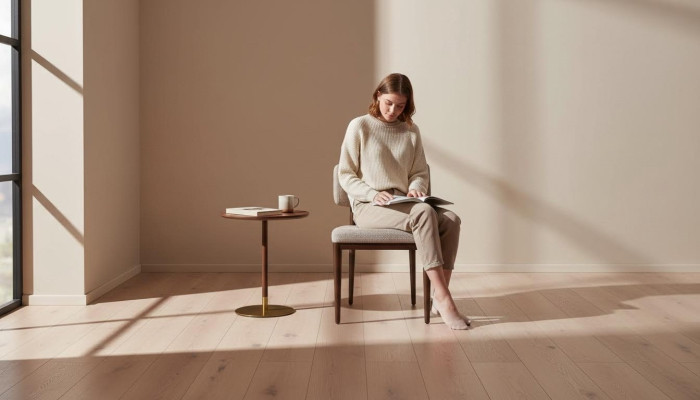 Diseñador Silla de tela beige Comedor Patas de madera marrón Muebles de diseñador