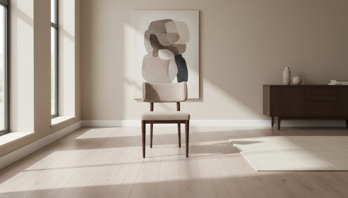 Diseñador Silla de tela beige Comedor Patas de madera marrón Muebles de diseñador