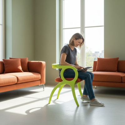 Silla tapizada de diseñador verde de lujo para comedor, individual.