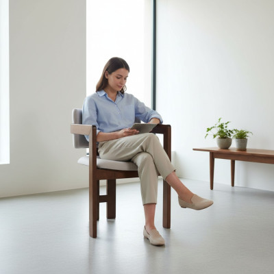 Silla de comedor marrón y blanca, silla tapizada de diseño moderno, sillón individual.