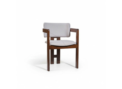 Silla de comedor marrón y blanca, silla tapizada de diseño moderno, sillón individual.