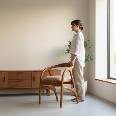 Silla de lujo marrón con tapizado, diseño de silla de comedor con apoyabrazos, de una plaza.