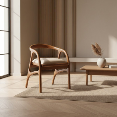 Silla de lujo marrón con tapizado, diseño de silla de comedor con apoyabrazos, de una plaza.