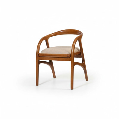 Silla de lujo marrón con tapizado, diseño de silla de comedor con apoyabrazos, de una plaza.