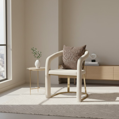 Silla de diseñador beige de lujo con marco de madera silla de madera de diseñador para comedor.