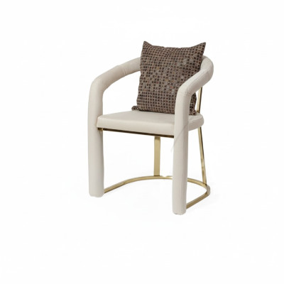 Silla de diseñador beige de lujo con marco de madera silla de madera de diseñador para comedor.