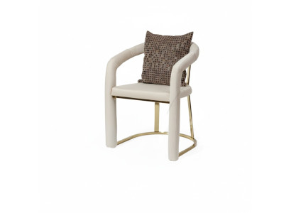 Silla de diseñador beige de lujo con marco de madera silla de madera de diseñador para comedor.