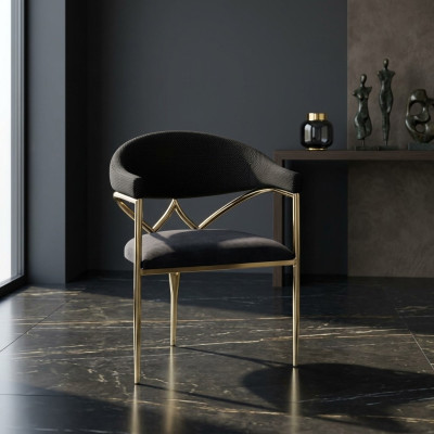 Silla de acero inoxidable negro con estructura de madera. Sillas de comedor modernas de una plaza.
