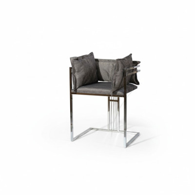 Silla de acero inoxidable gris, silla tapizada moderna, sillas de comedor, taburete de bar.