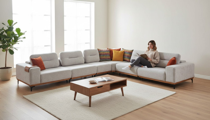 Sofá esquinero gris Exclusivo conjunto en forma de L Muebles de lujo para la sala de estar
