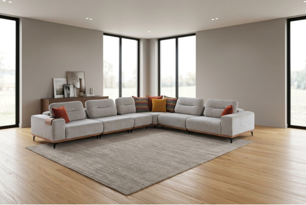 Sofá esquinero gris Exclusivo conjunto en forma de L Muebles de lujo para la sala de estar