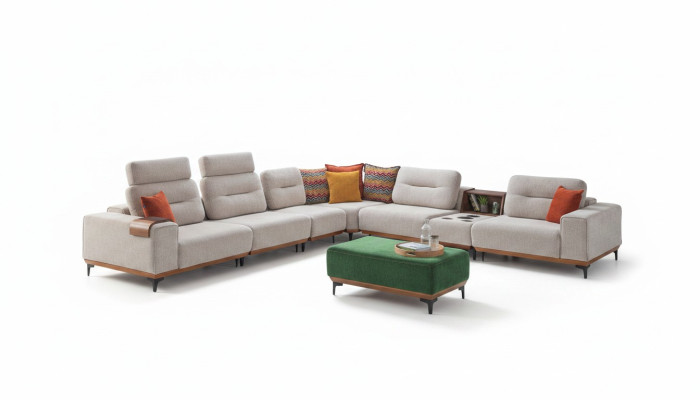 Sofá de esquina de lujo para sala de estar con diseño, forma de L, cojín para sofá, taburete acolchado 2 piezas nuevo.