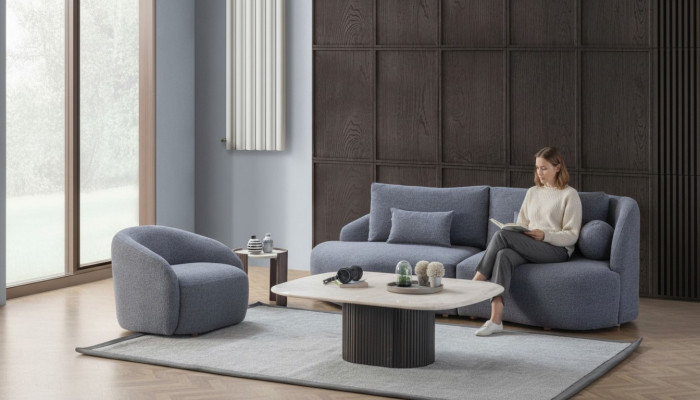 Conjunto completo de sala de estar, sofá de tres plazas y sillón de diseñador, 2 piezas.