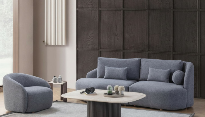 Conjunto completo de sala de estar, sofá de tres plazas y sillón de diseñador, 2 piezas.