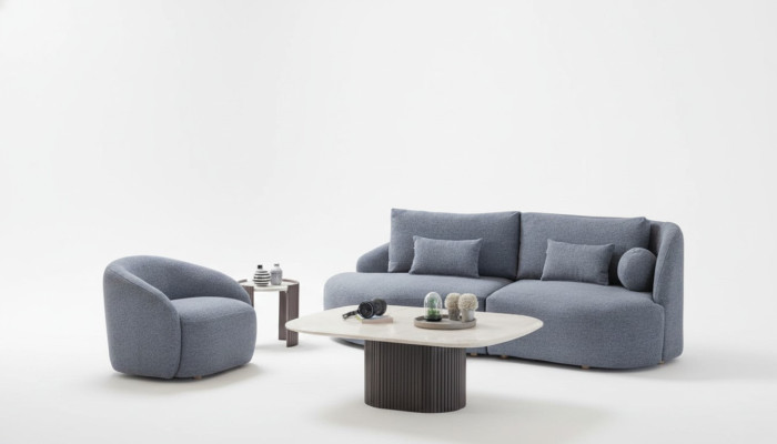 Conjunto completo de sala de estar, sofá de tres plazas y sillón de diseñador, 2 piezas.