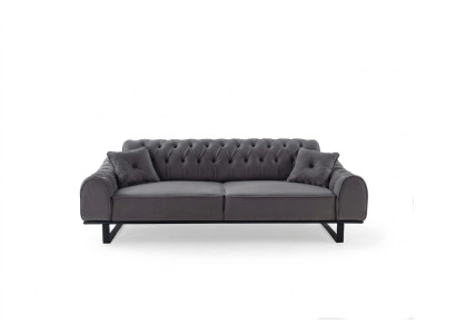 Sofá de diseñador de tres plazas Chesterfield gris elegante.