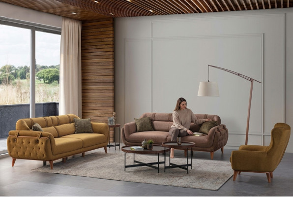 Conjunto de salón Chesterfield, sofás 2x3 plazas, sillón, muebles.