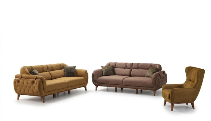 Conjunto de salón Chesterfield, sofás 2x3 plazas, sillón, muebles.