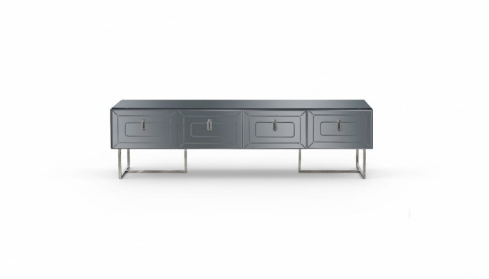 Mueble de TV gris exclusivo con armario de vidrio para salón de estar de 4 puertas
