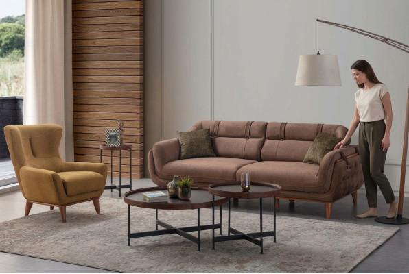 Conjunto de sala de estar elegante y acogedor, sofá de diseñador 3+1.