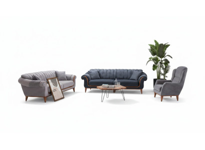 Salón azul grisáceo moderno Conjunto de sofás 3 + 3 + 1 Butaca asiento Nuevo