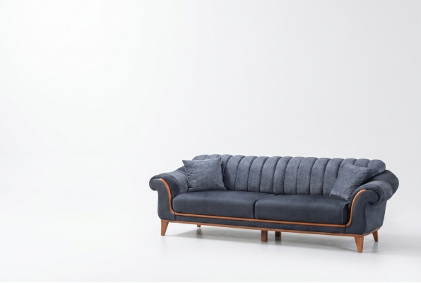 Sofá de sala de estar azul-gris elegante conjunto de asientos lujoso de 3 plazas Sillón 2 piezas