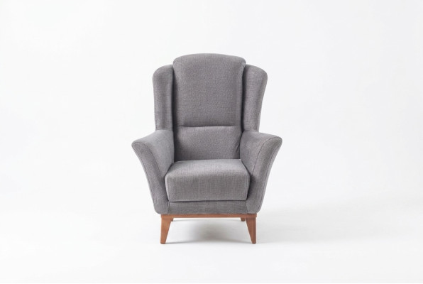 Sillón de diseño de una plaza para sala de estar con brazos acolchados en tela, de un asiento.