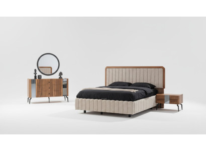 Muebles brillantes para dormitorio cama doble tocador espejo 2 mesitas de noche