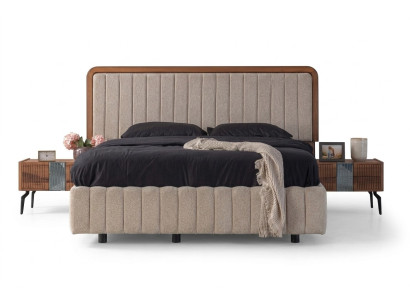 Elegante muebles de dormitorio Cama tapizada de lujo Mesitas de noche de madera.