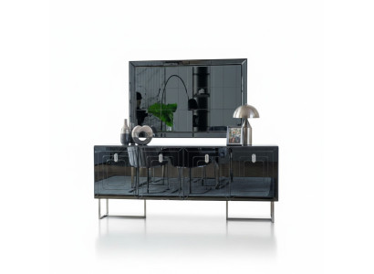 Muebles de comedor grises Espejo de vidrio diseñador Aparador de acero inoxidable de lujo Conjunto