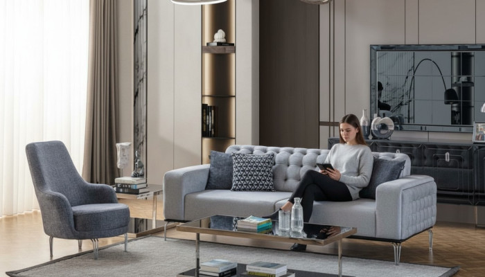 Conjunto exclusivo de sala de estar de 2 piezas. Juego de sofá de 3 plazas y sillón nuevo.