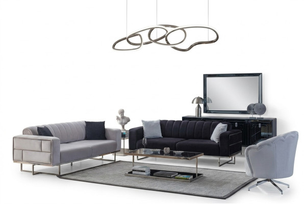 Sofás de sala de estar grises Diseñador Tapizados Sofá de tres plazas Sillón textil de 3 piezas