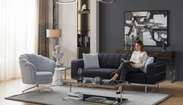 Conjunto de asientos Modernos en tela Sofás de diseñador Tresillo Acolchado Sillón