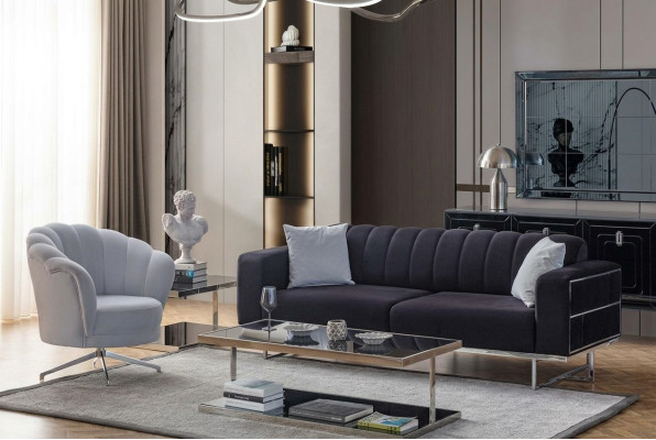 Conjunto de asientos Modernos en tela Sofás de diseñador Tresillo Acolchado Sillón