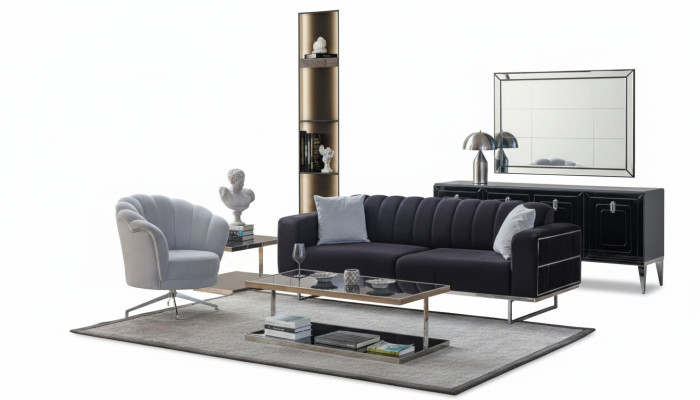 Conjunto de asientos Modernos en tela Sofás de diseñador Tresillo Acolchado Sillón