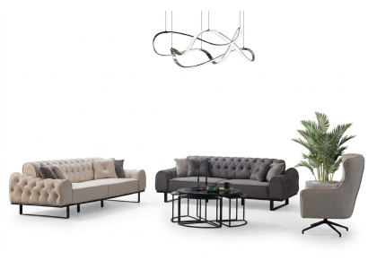 Blanco y gris Chesterfield juego de sofás de diseño, sillón tapizado de 3 piezas.