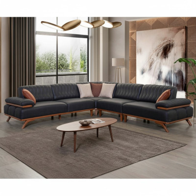 Sofá esquinero negro de diseñador en forma de L, sofá de lujo, mueble de asiento para sala de estar.