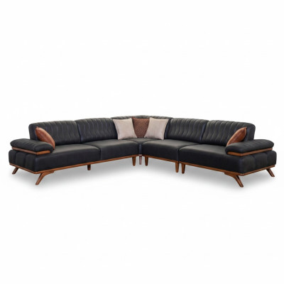 Sofá esquinero negro de diseñador en forma de L, sofá de lujo, mueble de asiento para sala de estar.