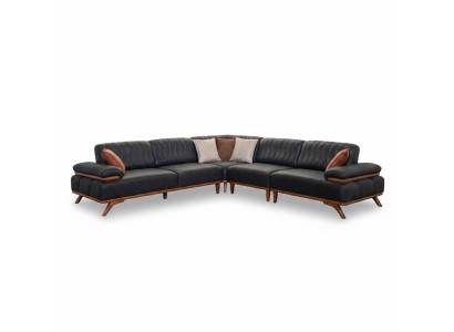 Sofá esquinero negro de diseñador en forma de L, sofá de lujo, mueble de asiento para sala de estar.